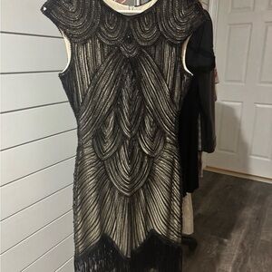 Elegant Black and Cream Beaded Dress